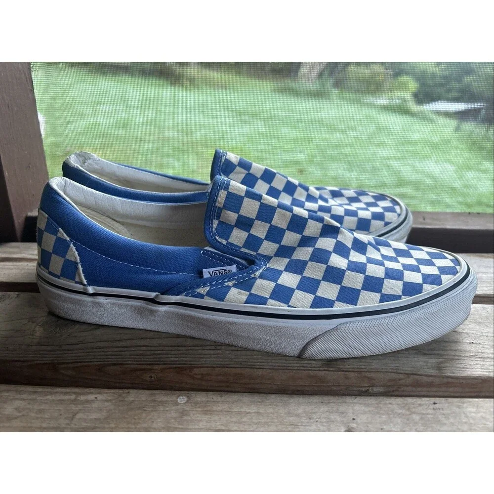 Vans Classic Checkerboard Slip-On Shoes Mens 12 Blue White Sneakers Unisex